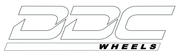 DDC Wheels white logo on dark background