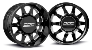 The Ten black milled Super Single wheel with polished bullet design by DDC Wheels